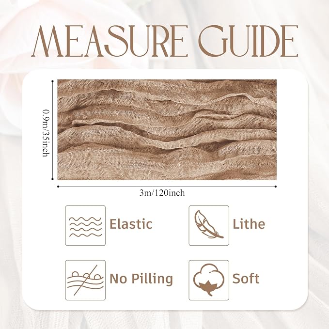 Cheesecloth Table Runner Nude Brown 10FT Boho Gauze, 12 Pack | 120 Inch Cheese - Image 2