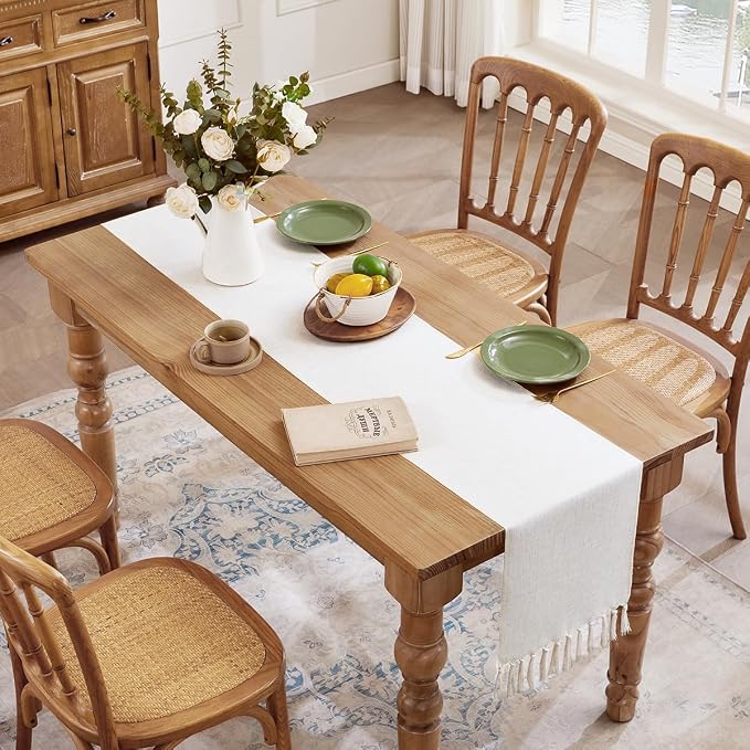 Cotton Linen Table Runner, 13x48 Inch, Off White - Image 6