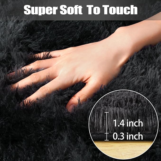 qulint Black Grey Area Rugs for Bedroom, 3x5 Area Rug for Kid Room Fluffy Soft - Image 2