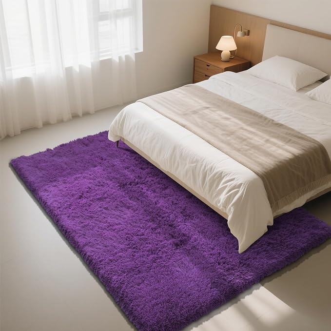 Purple Fluffy Rug Shag Area Rug, 4x6 Area Rugs - Image 3