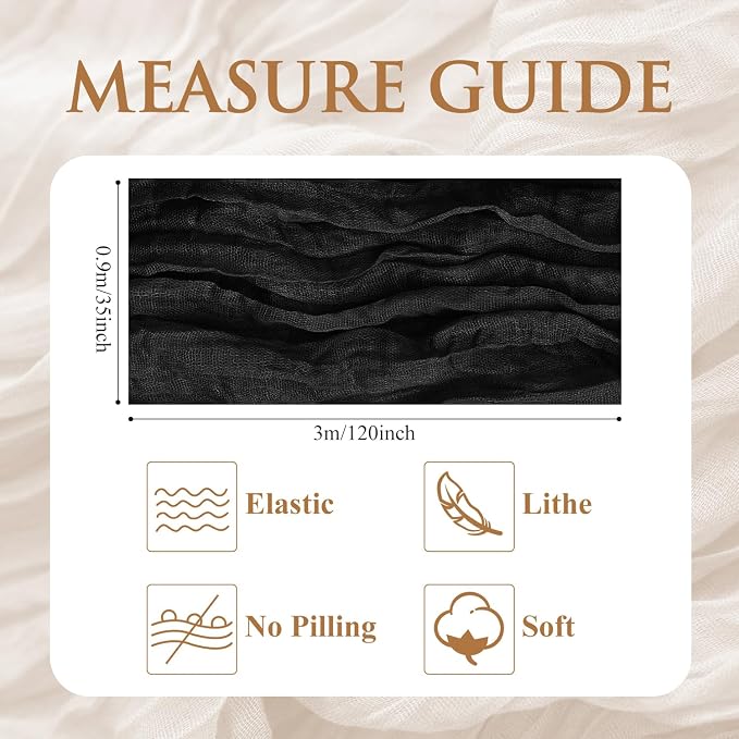 Cheesecloth Table Runner 10FT 3Pcs Black Boho Gauze Sheer Runners | Cheese - Image 2