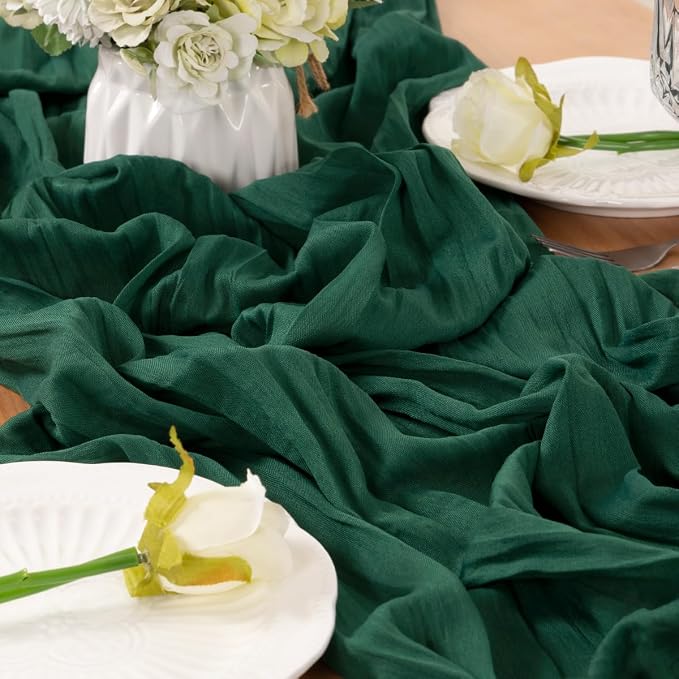 Emerald Green Cheesecloth Table Runner 120 Inches 4 Pack Gauze Table Runner | - Image 6