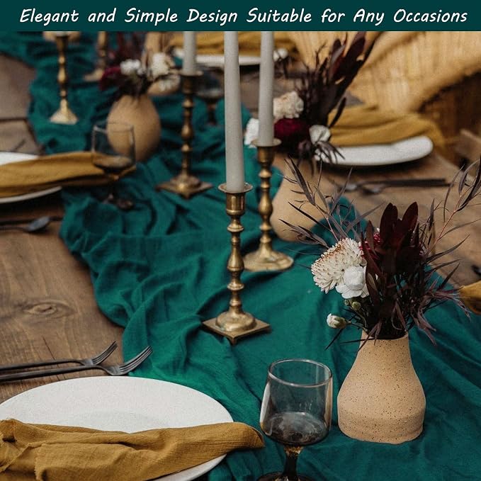 Fivenl 12 Pack Dark Teal Boho Rustic Cheesecloth Table Runner 35x72 Inch - Image 7
