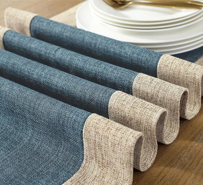 Farmhouse Rustic Faux Linen Dining Table Runner 15 x 79 Inch Blue | Boho Heavy - Image 4