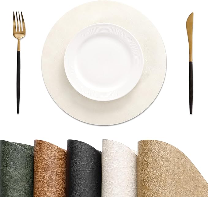 MOSAYT 13 Inch Round Vinyl Placemats Set of 6 by MOSAYT