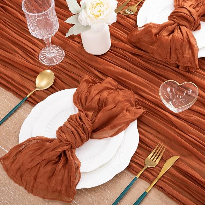 3 Pack Cheesecloth Terracotta Table Runner 10ft Rustic Gauze Decor | - Image 5