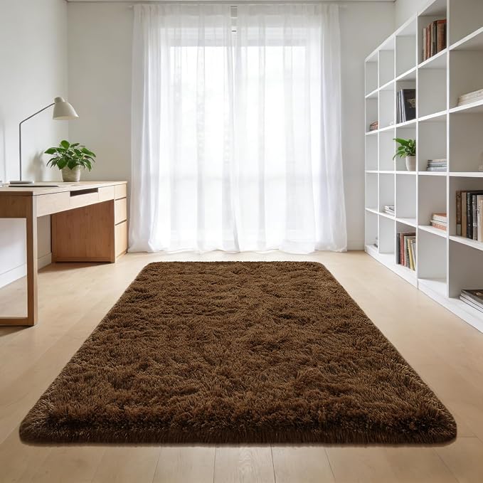 Andecor Shag Area Rug for Living Room, 8 x 10 Feet Coffee Soft Fluffy Indoor - Image 3