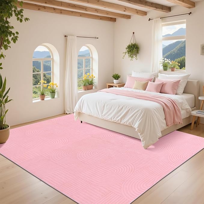 Pauwer Pink Area Rug for Girls Bedroom 6x9 Soft Fluffy Non Slip Machine - Image 7