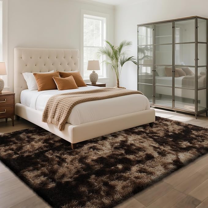 Fluffy Rug Shag Area Rug, Mottling Brown 4x6 Area Rugs - Image 3