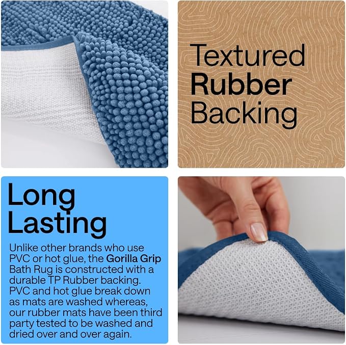 GORILLA GRIP Bath Rug Mat 44x26, Thick Soft Absorbent Chenille, Quick Dry - Image 3