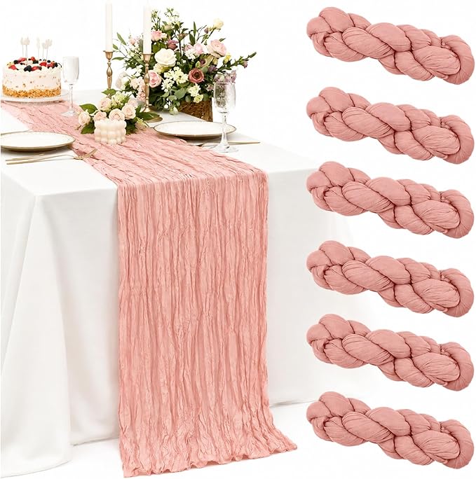 6 Pack Dusty Pink Cheesecloth Table Runner 22x120 Inch Gauze Table Runners | by Fwxdbwyl