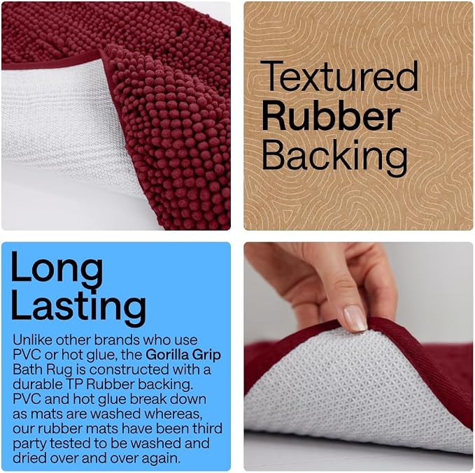 GORILLA GRIP Bath Rug Mat 36x24, Soft Absorbent Chenille, Quick Dry Microfiber - Image 3