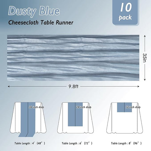1 Pack Dusty Blue Cheesecloth Table Runner 120 Inch Boho Wedding Decor | - Image 2