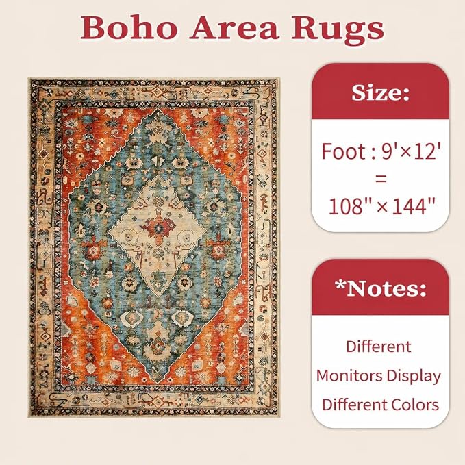 SERISSA Washable Rugs 9x12 Area Rugs, Large Non-Slip Boho Living Room Rug - Image 7