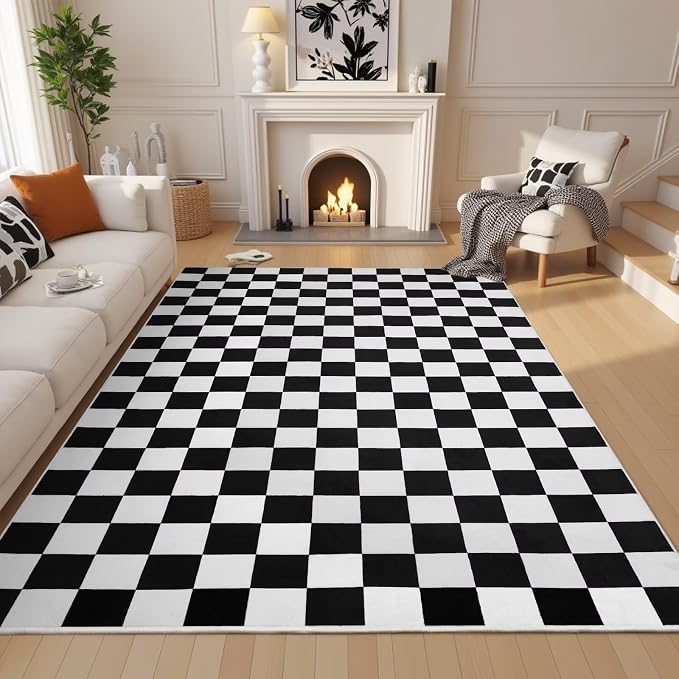 Terrug Black and White Checkered Rug - Image 3