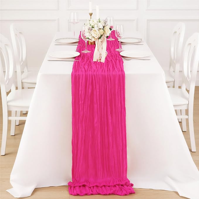 1 Pack Hot Pink Cheesecloth Table Runner 120 Inch Boho Wedding Decor | - Image 4