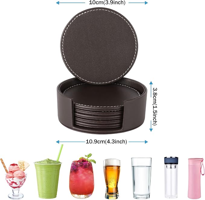 Set of 6 Round Leather Coasters - Image 6