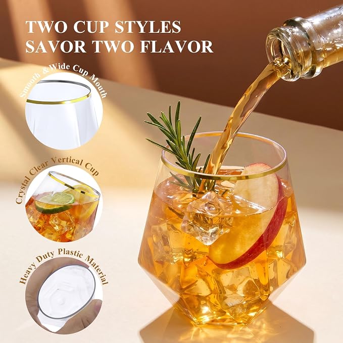 BESTSTAR 48 Pack Gold Rim Plastic Wine Glasses Set, BPA-Free Shatterproof | 24 - Image 6