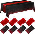 8 Pack Black and Red Disposable Plastic Tablecloths and Satin Table Runner Set by Breling