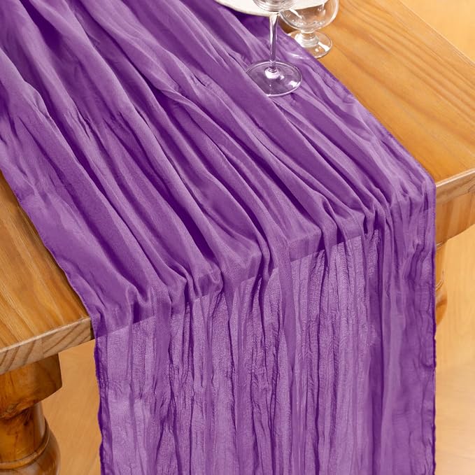 DeZerlor Dark Purple Cheesecloth Table Runners 6 Pack Fall Runners | 120Inch - Image 2