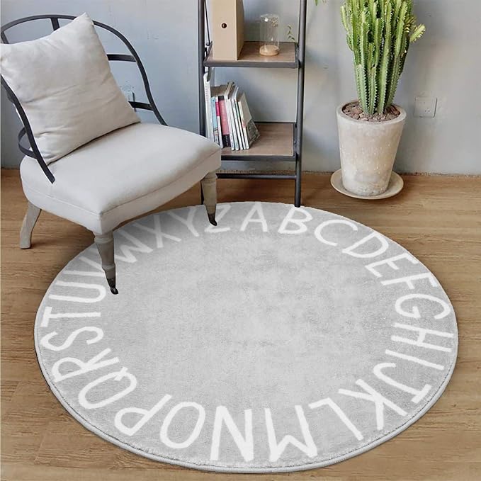 Topotdor Round Kids Play Rug Alphabet Nursery Area Rug Extra Large Soft - Image 9