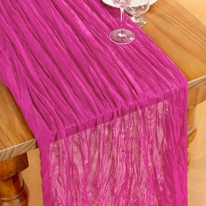 DeZerlor Hot Pink Cheesecloth Table Runners 4 Pack Summer Boho Runners | - Image 2