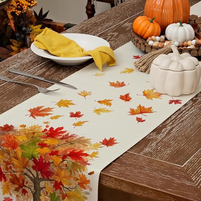 Fall Table Runner 13 x 60 Inch, Maple Leaves Autumn Farmhouse Decor - Image 4