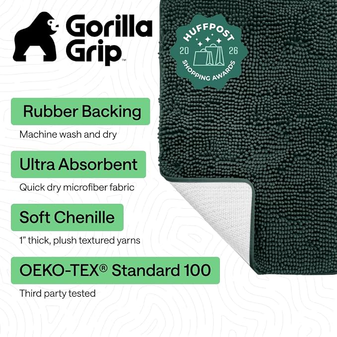 GORILLA GRIP Bath Rug Mat 44x26, Soft Absorbent Chenille, Quick Dry Microfiber - Image 2