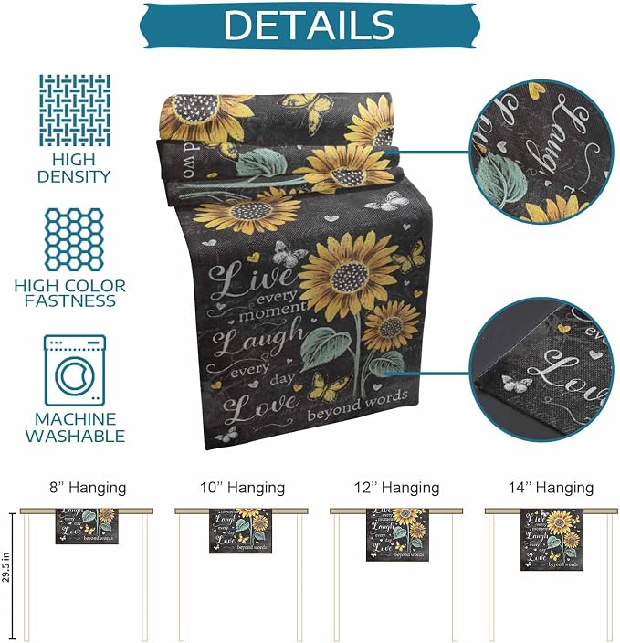 Retro Sunflower Table Runners 120 Inches Long, Spring Summer Farmhouse Table - Image 8