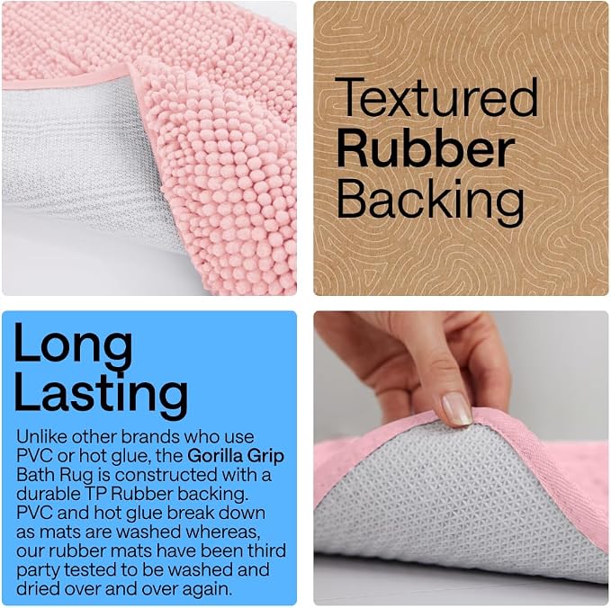 GORILLA GRIP Bath Rug Mat 36x24, Soft Absorbent Chenille, Quick Dry Microfiber - Image 3