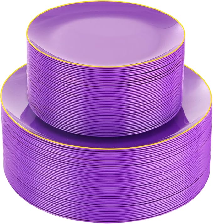 PULOTE 100PCS Purple Plastic Plates by PULOTEpartywareWesupplyproductsandyouenjoylife
