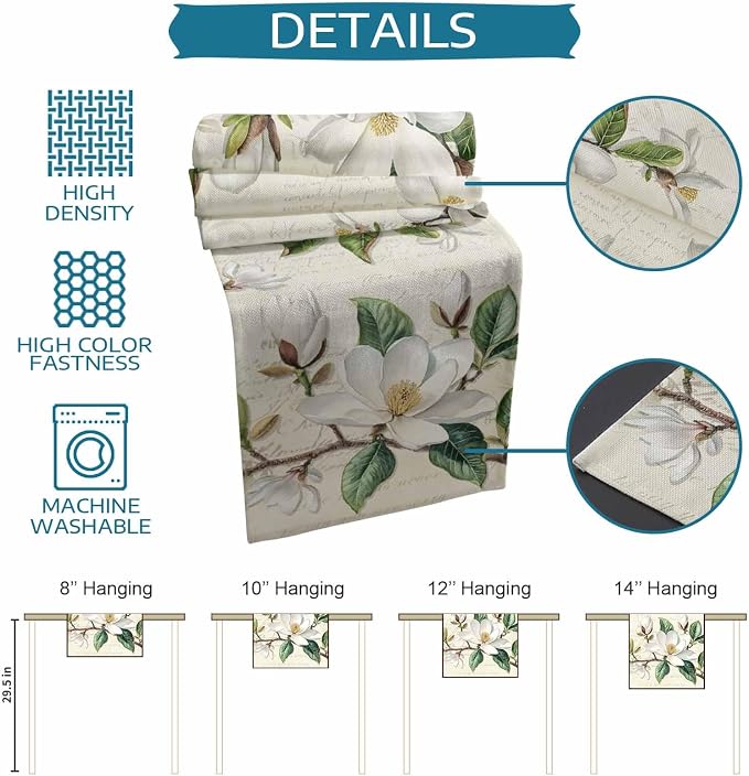 Vintage Floral Spring Table Runners 108 Inches Long, Rustic Botanical Table - Image 8
