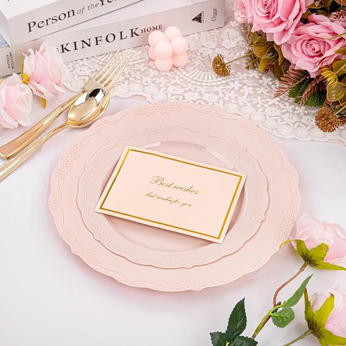 U-QE 100PCS Mauve Pink Plastic Plates - Image 5
