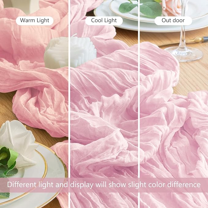 Cheesecloth Table Runner Blush Pink 10FT Boho Gauze Runner, 12 Pack | 120 Inch - Image 8