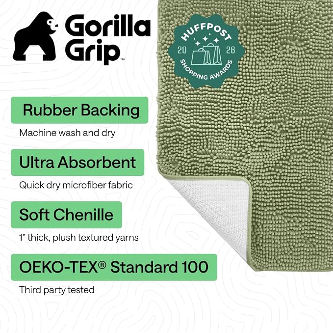 GORILLA GRIP Bath Rug Mat 30x20, Thick Soft Absorbent Chenille, Quick Dry - Image 2