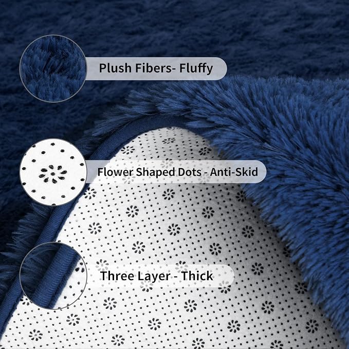 FlyDOIT Large Area Rugs for Living Room, 4x6 Feet Navy Blue Shaggy Rug Fluffy - Image 6