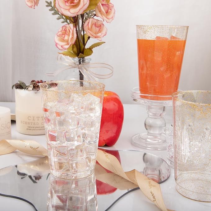 IOOOOO 100 Pack 12 oz Gold Glitter Cups, 12 Ounce Glitter Plastic Tumblers - Image 4