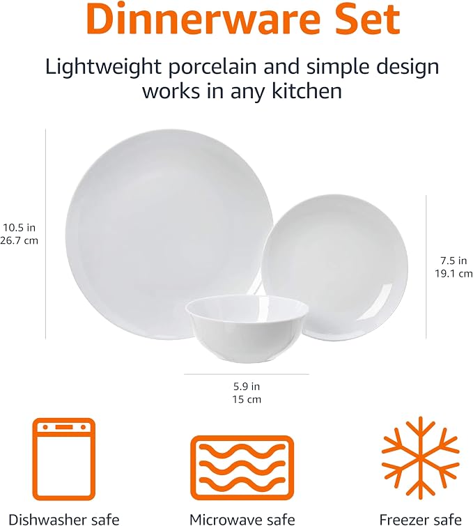Amazon Basics 18-Piece Complete Kitchen Dinnerware Set, Microwave and - Image 6