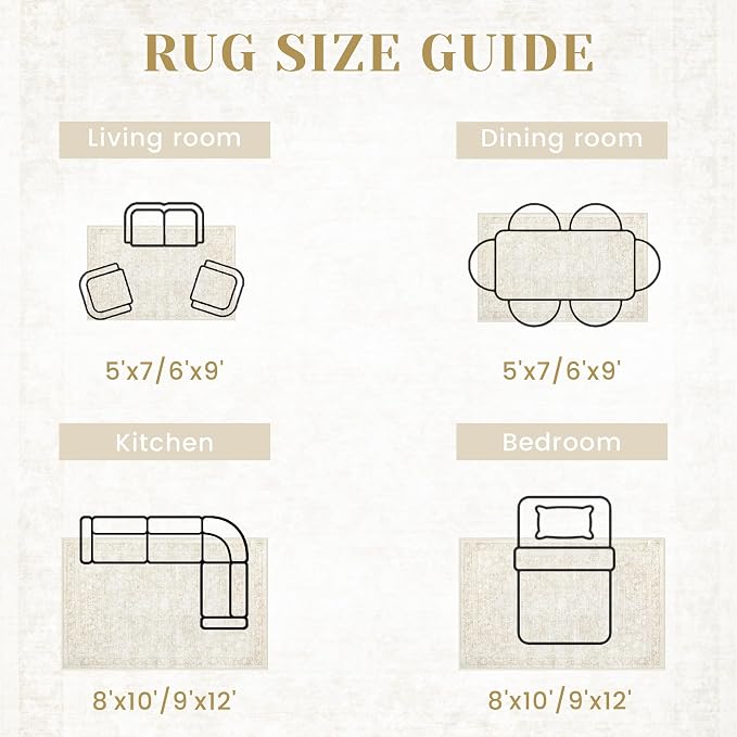 6x9 Area Rugs for Living Room: Washable Vintage Floral Rug Low Pile Non-Slip - Image 7