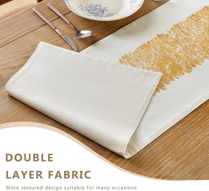 Metallic Style Gold Table Runner, Table Runners 60 Inches Long | Cotton Linen - Image 3