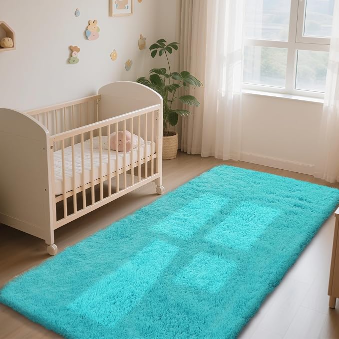 Teal Blue Rug Fluffy Rugs, 2x6 Teal Area Rugs - Image 2