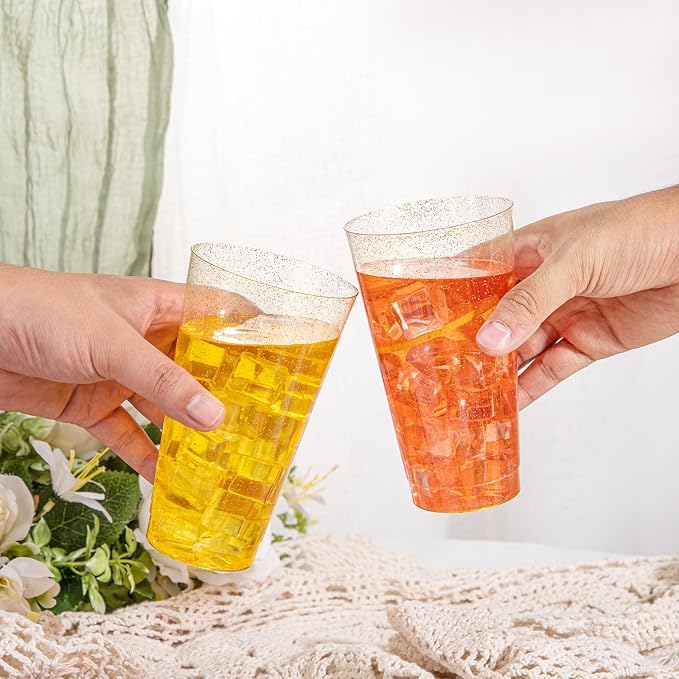 I00000 16 oz Gold Plastic Cups, 50 Pack Gold Glitter Plastic Cups Tumblers - Image 4
