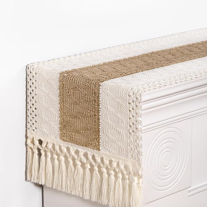 DeZerlor Ivory& Burlap Boho Macrame Farmhouse Woven Table Runner 108Inch | - Image 6