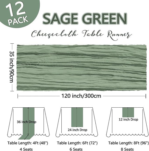 12 Pack Sage Green Cheesecloth Table Runner 10Ft Gauze Cheese Cloth Table - Image 2