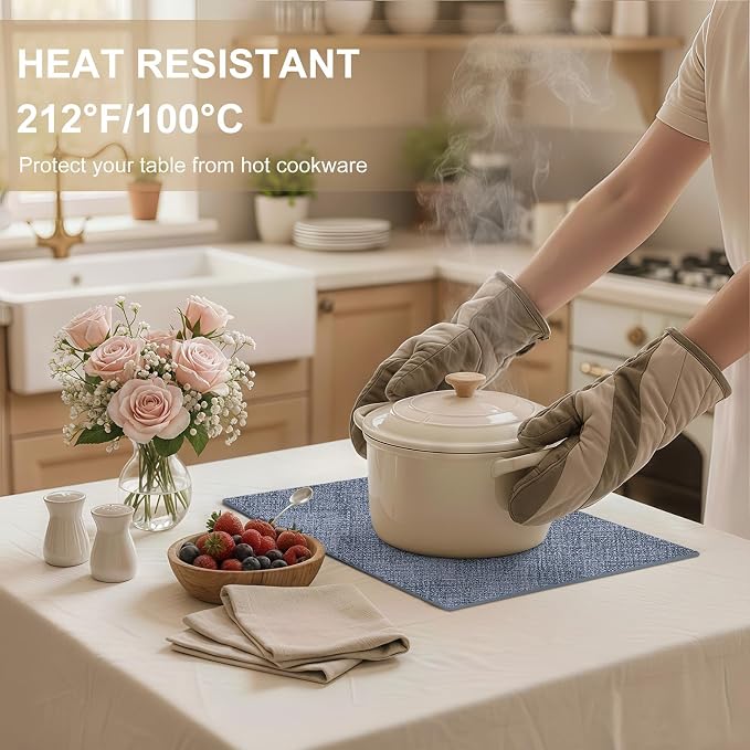 Faux Leather Heat Resistant Placemats 8 Packs, Waterproof Wipeable Dining PU - Image 3
