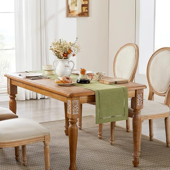 Rustic Burlap Table Runner, Sage Green Table Runners 90 inches Long | Double - Image 5