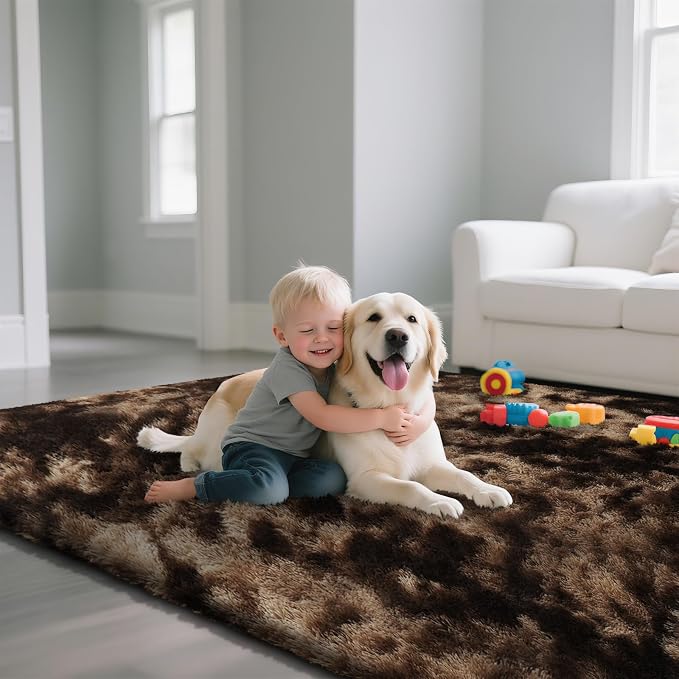 Fluffy Rug Shag Area Rug, Mottling Brown 4x6 Area Rugs - Image 5