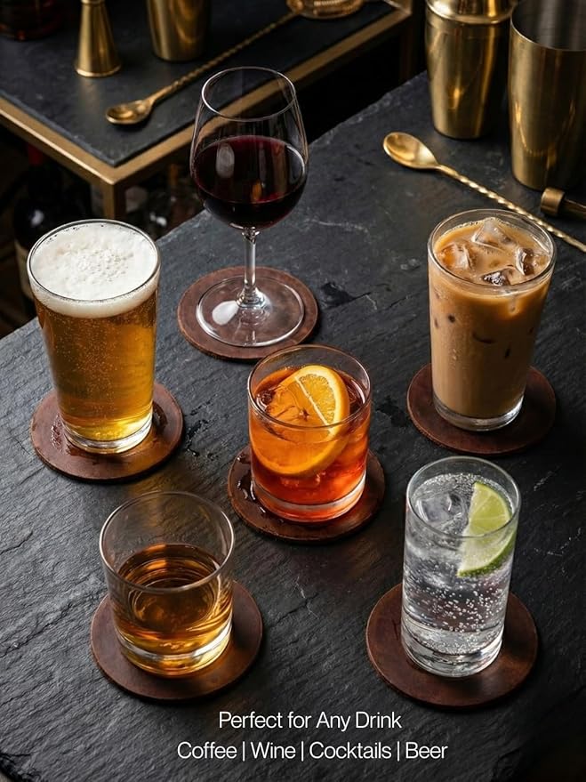 Real Natural Grain Leather Coasters – Durable Non-Slip Distressed Design - Image 2