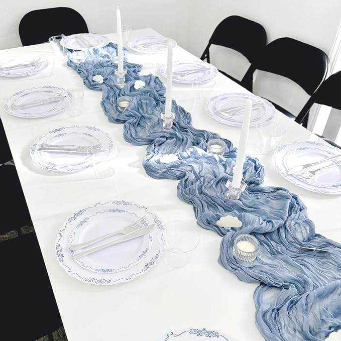 6 Packs Dusty Blue Cheesecloth Table Runner 35x120 Inch, 10FT Semi Sheer Boho - Image 7