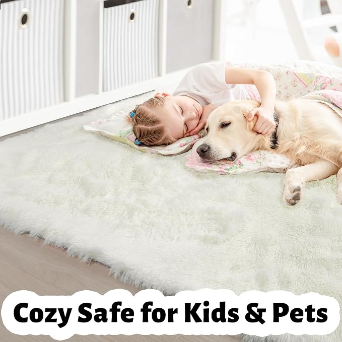 Amdrebio Ivory Rugs for Living Room Bedroom, 6x9 Soft Fluffy Area Rug for Kids - Image 4